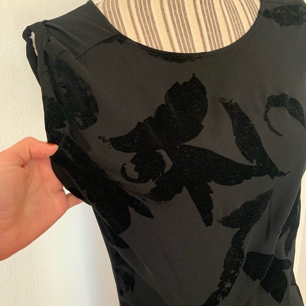 All Saints Black Dress Velvet Flowers Women’s Size 2 - Picture 2 of 11